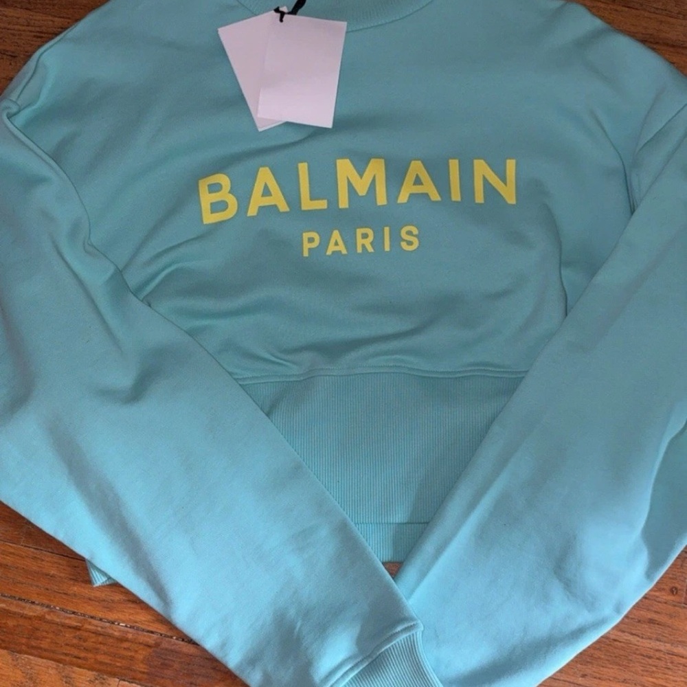 Balmain Aqua Sweatshirt with Yellow Logo